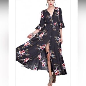 Maxi dress, cardigan button down with tassels